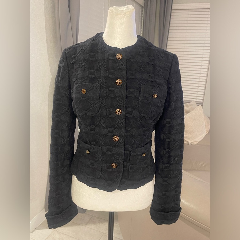 Y2K Lucky brand gothic decorative gold buttons wool cotton blend jacket S - Picture 1 of 8